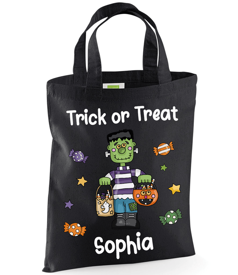 Personalised Black Frankenstein Treats Tote Bag