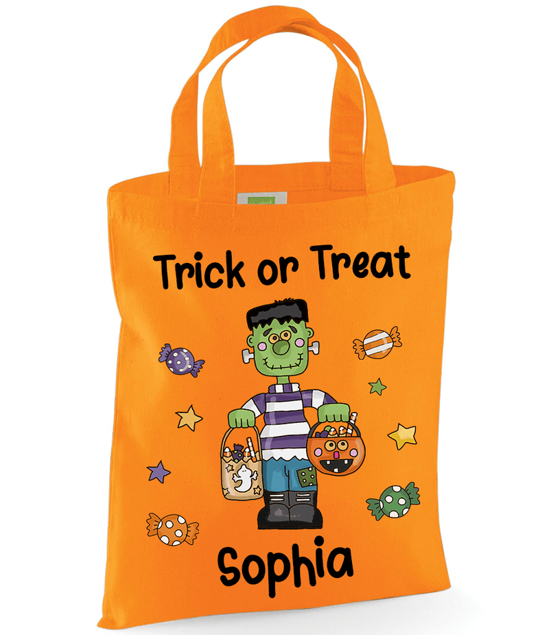 Personalised Orange Frankenstein Treats Tote Bag