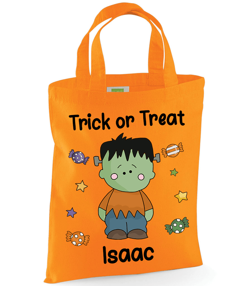 Personalised Orange Frankenstein Trick or Treat Tote Bag