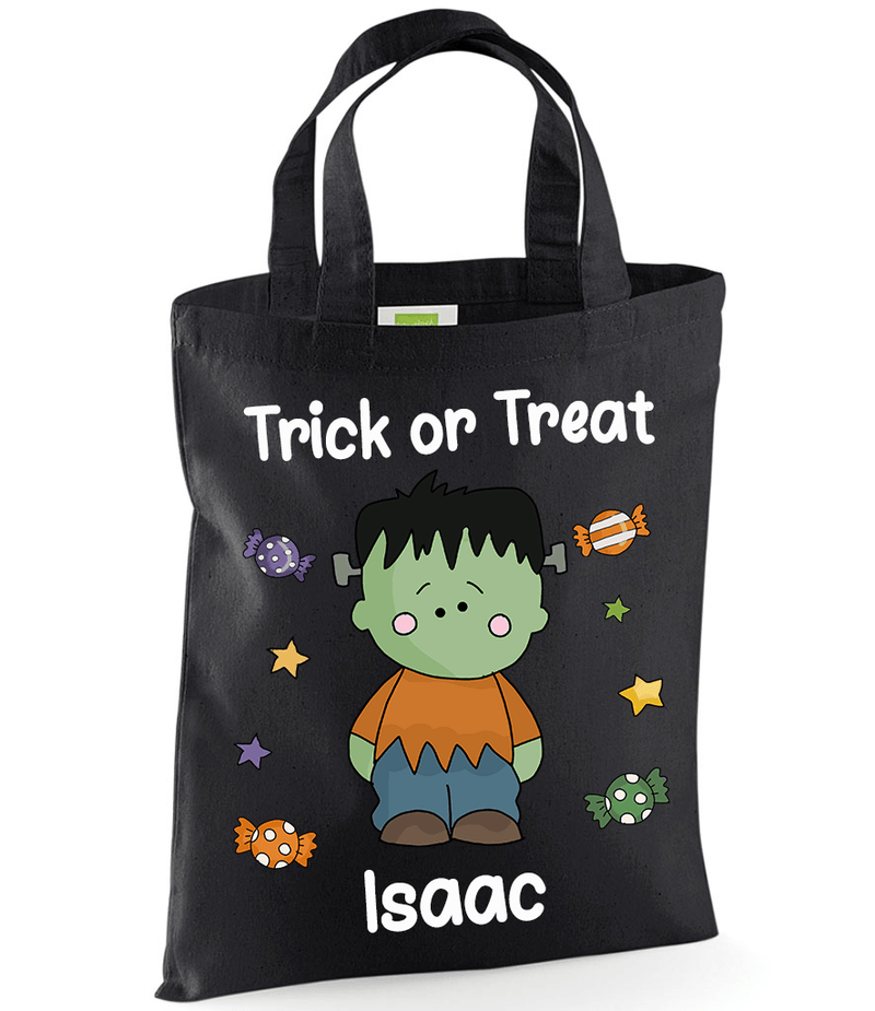 Personalised Black Frankenstein Trick or Treat Tote Bag