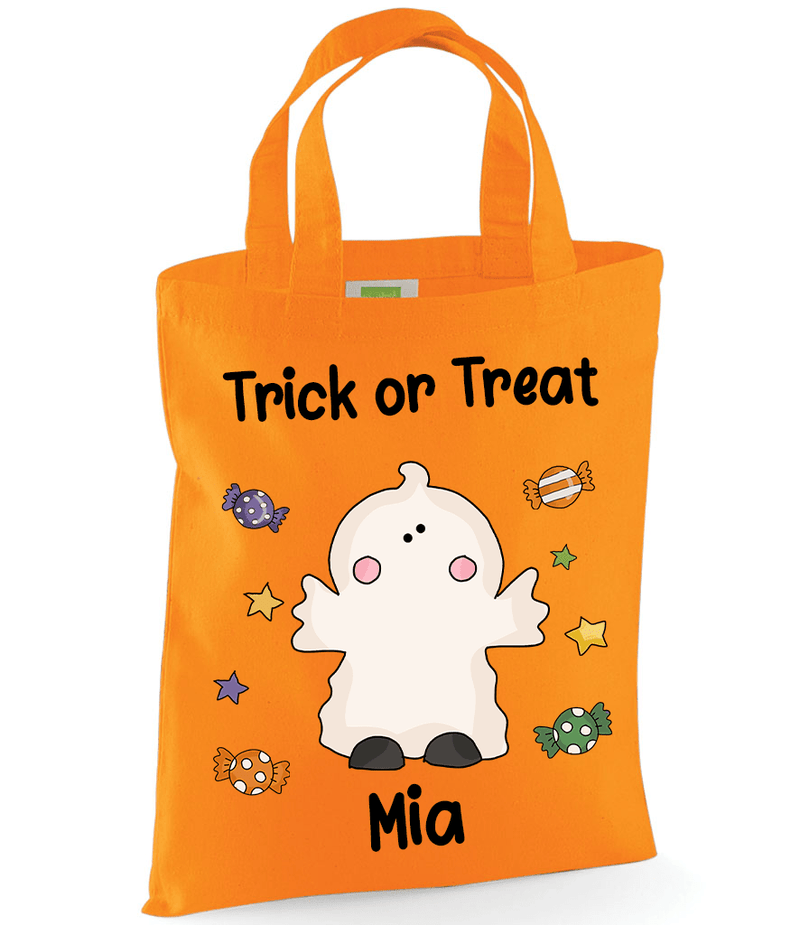 Personalised Orange Ghost Trick or Treat Tote Bag