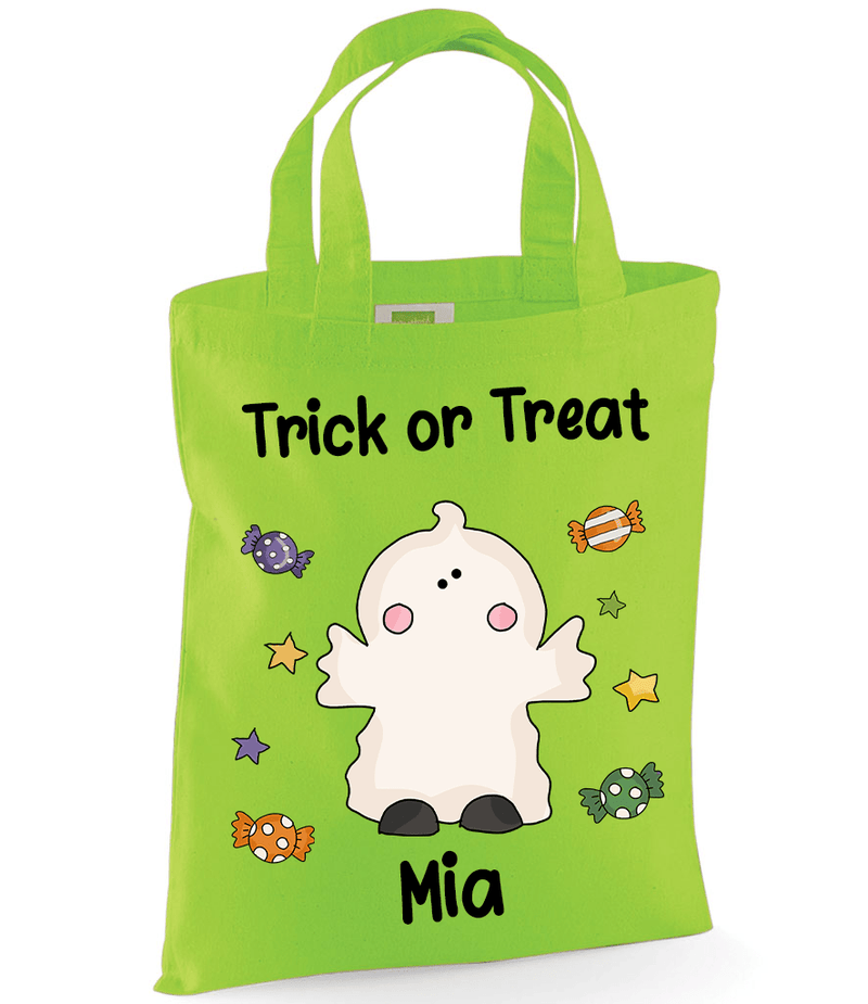 Personalised Green Ghost Trick or Treat Tote Bag
