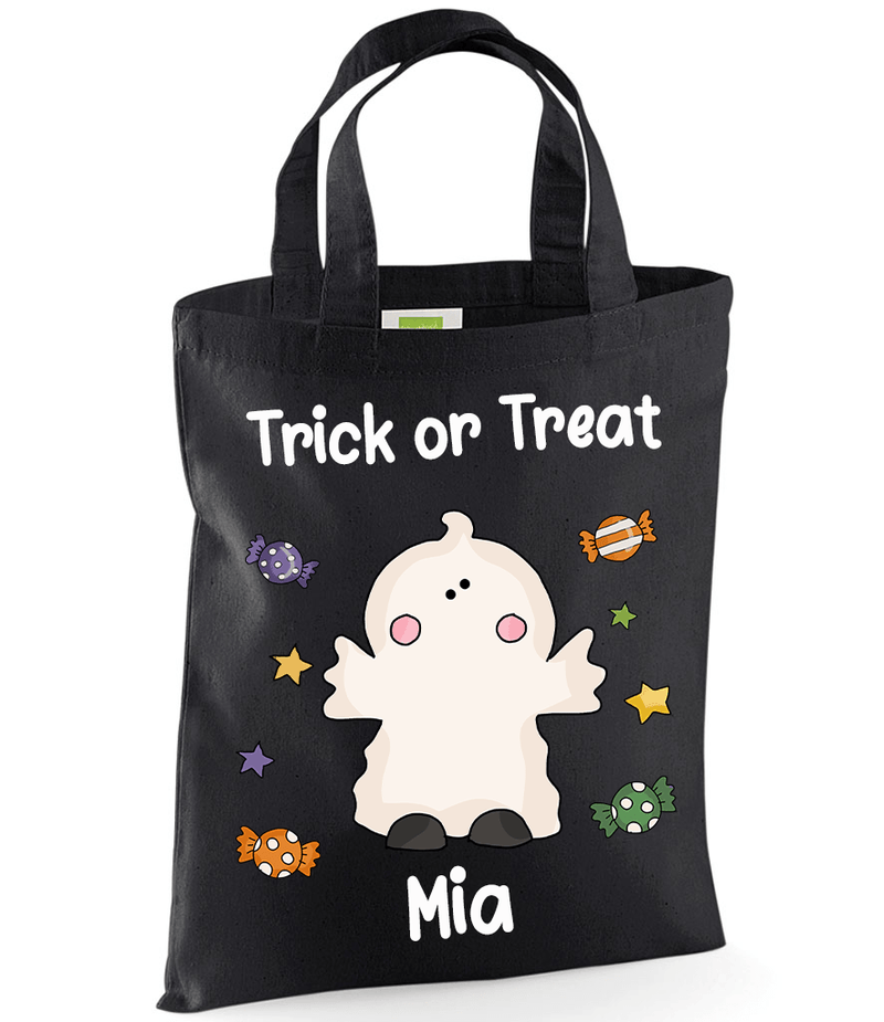 Personalised Black Ghost Trick or Treat Tote Bag