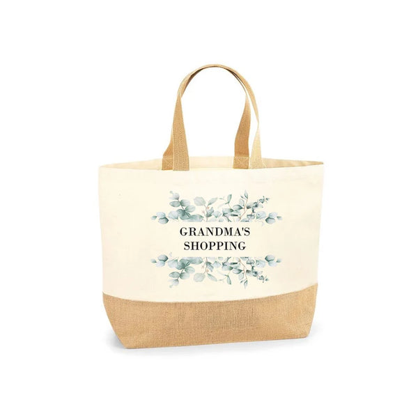 Personalised Jute Bag, Customisable Large Shopping Tote Bag, Ideal Birthday Mothers Day Gift For Women, Grandma, Mum, Nanny, Granny, Nan