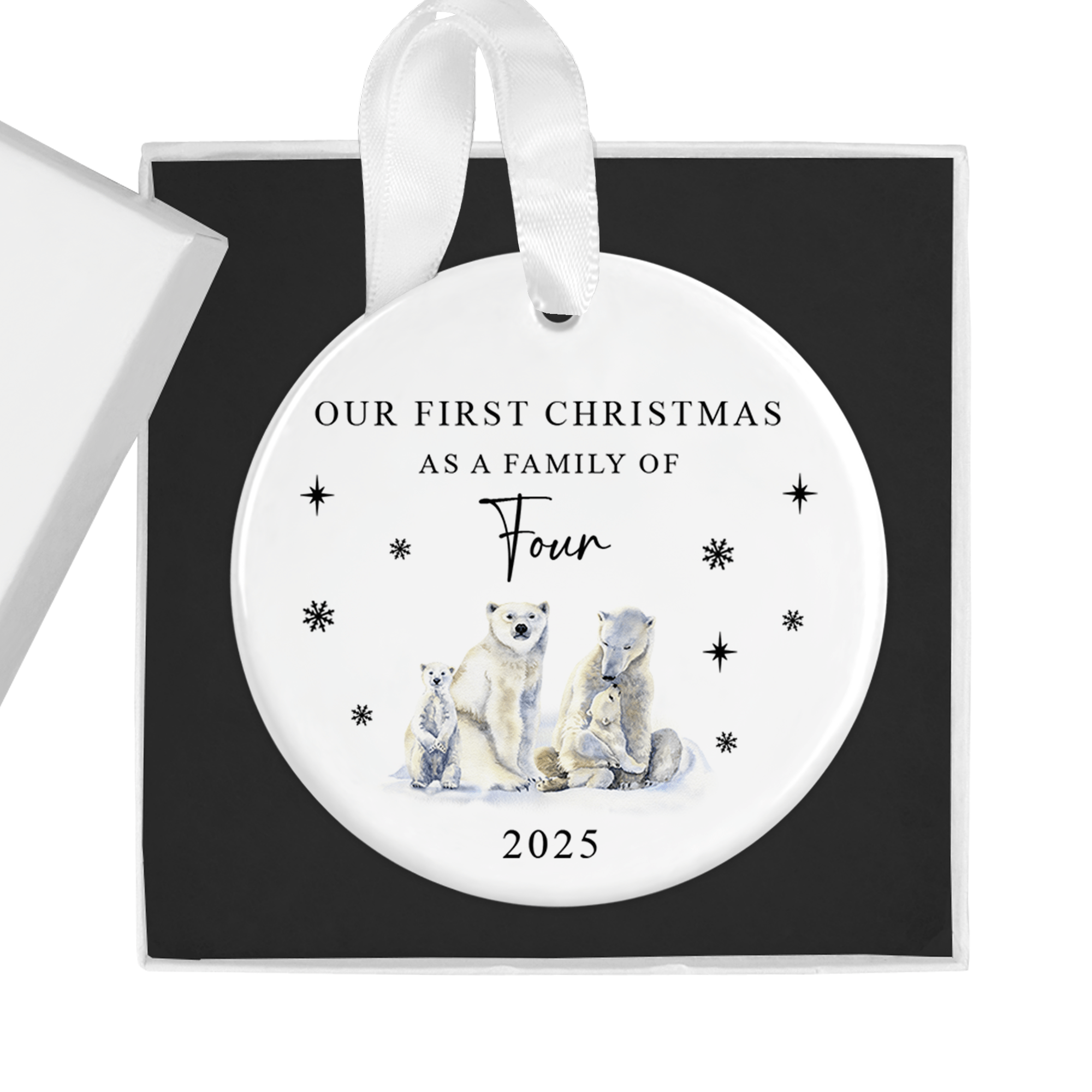 Our First Christmas as a Family of Four Polar Bear Ornament with Gift Box - Chicken Craft Ltd