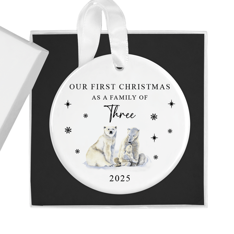 ceramic ornament with a cosy polar bear family illustration