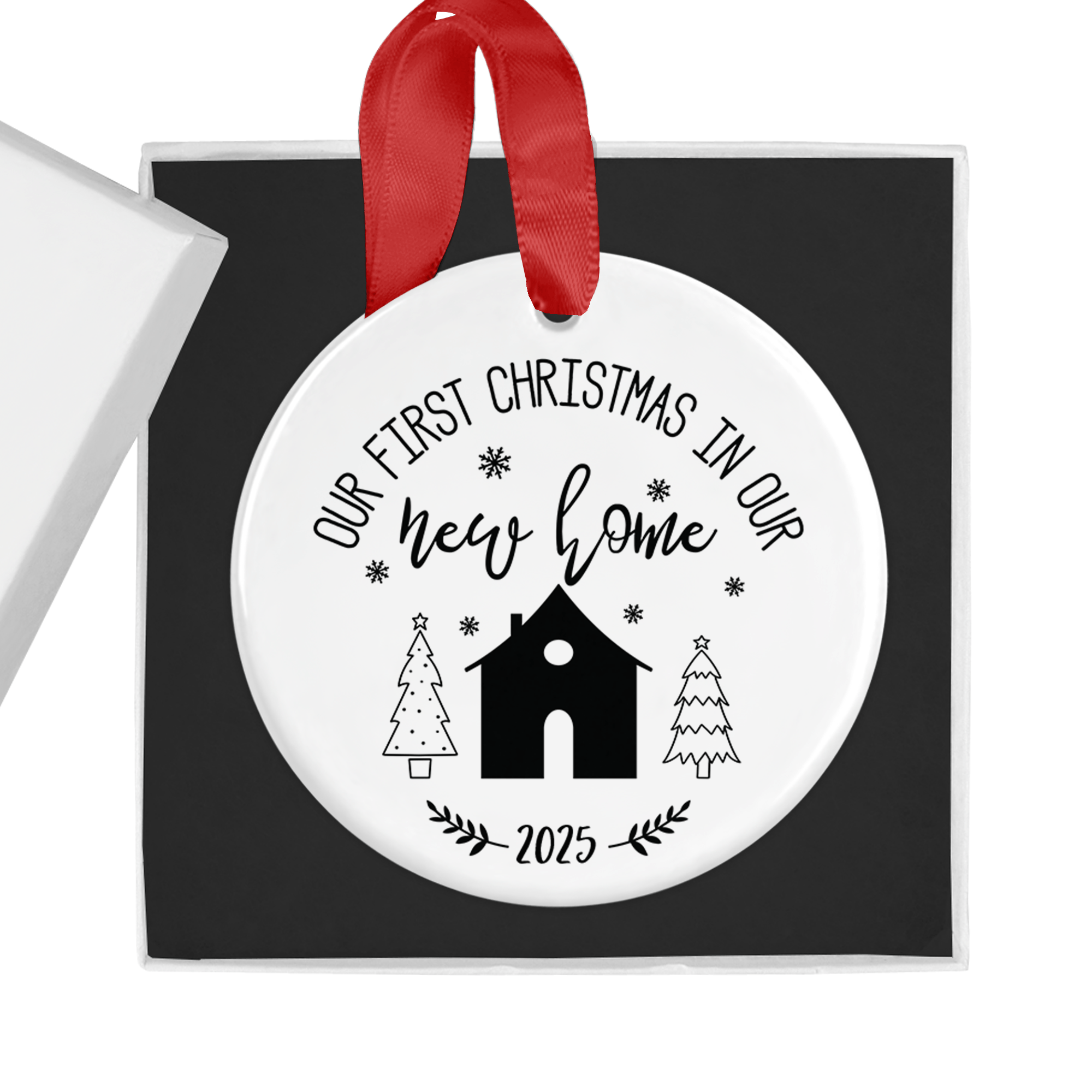 Our First Christmas in Our New Home Ornament – Ceramic Christmas Bauble with Gift Box - Chicken Craft Ltd