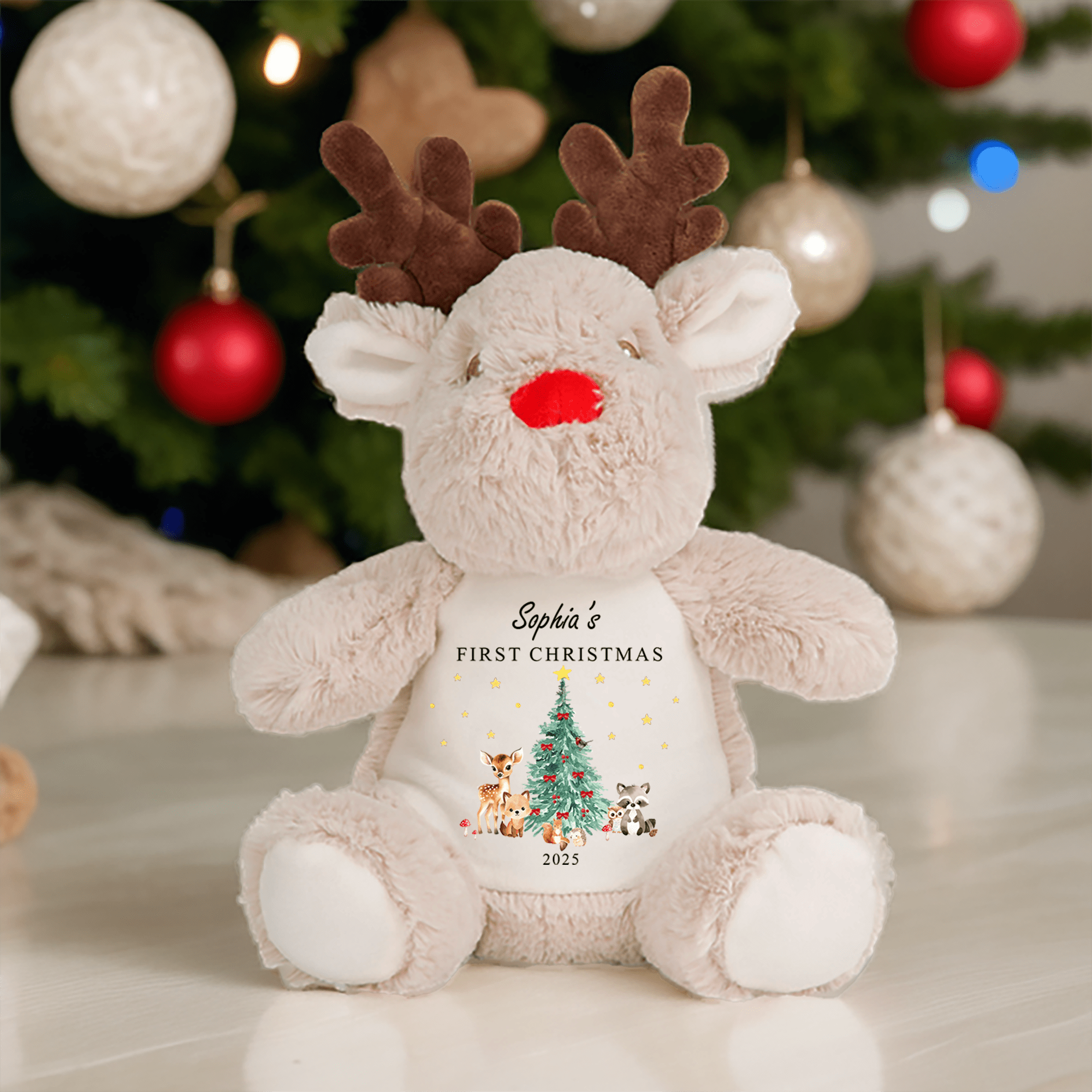 Personalised 1st Christmas Reindeer Teddy – Woodland - Chicken Craft Ltd