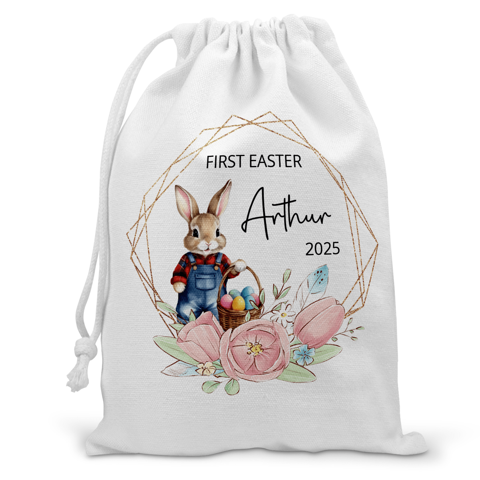 Personalised 1st Easter Gift Bag - Blue Rabbit | Custom Easter Sack - Chicken Craft Ltd