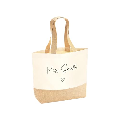 Personalised and Heart Jute Tote Bag with Name