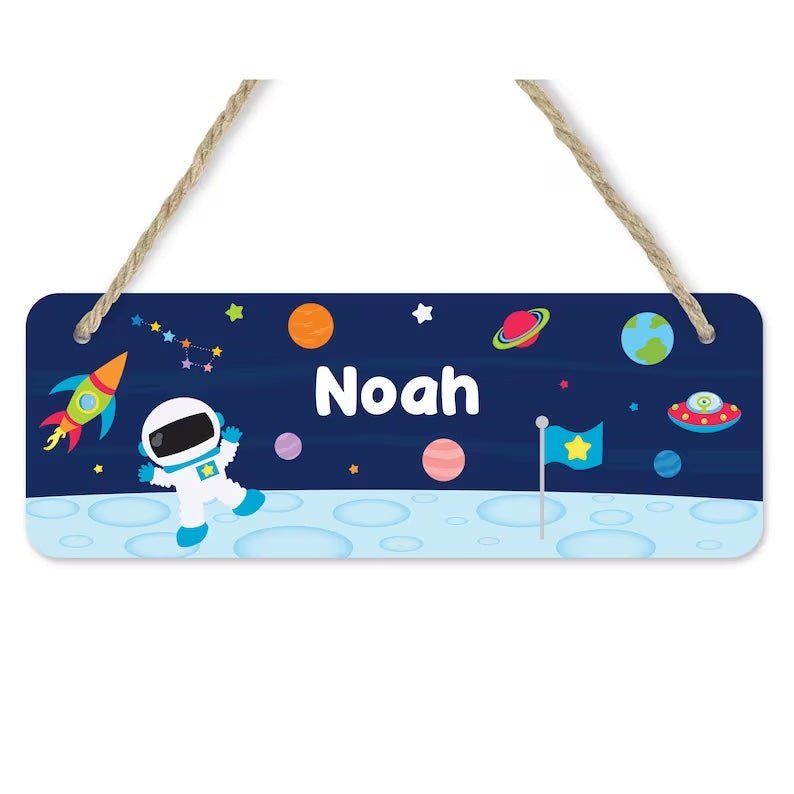 Space Bedroom Door Sign personalised with name