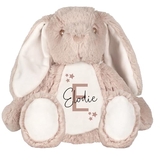 Personalised Beige Bunny Soft Toy with Name and Initial - Star Design