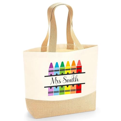 Personalised Beige Crayons Jute Tote Bag with Name product image