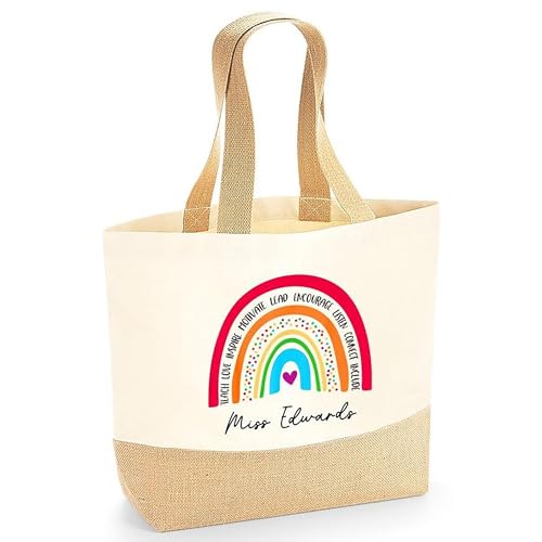 Personalised Beige Multi Rainbow Jute Tote Bag with Name product image