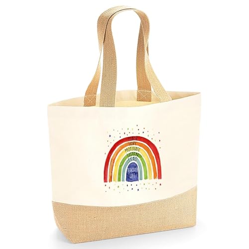 Personalised Beige with Rainbow Jute Tote Bag with Name product image