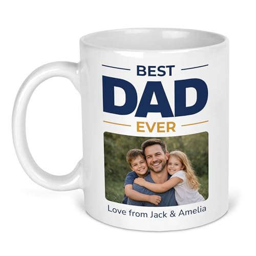 Best Dad Ever ceramic photo mug with uploaded picture and Love from names