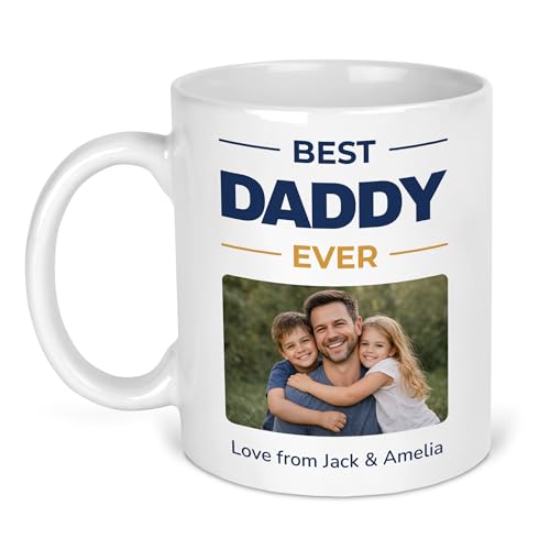 Best Daddy Ever ceramic photo mug with uploaded picture and names