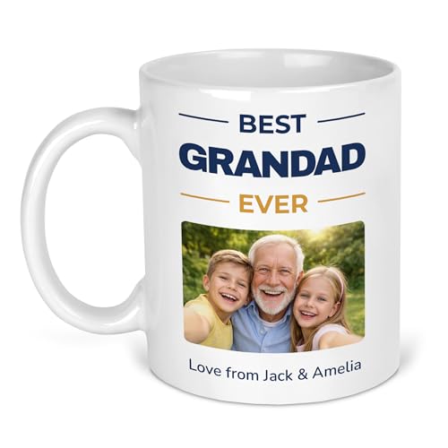 Best Grandad Ever ceramic photo mug with family picture and names