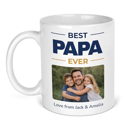 Best Papa Ever photo mug with family picture and Love from names