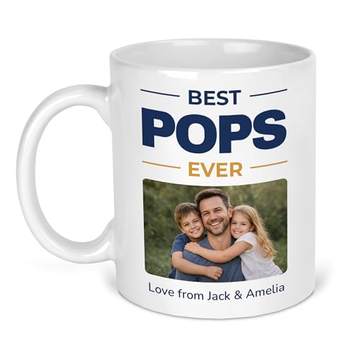 Best Pops Ever photo mug with uploaded picture and Love from names
