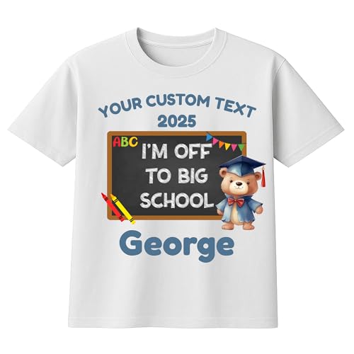 Personalised Big School Teddy Blue Bear T-Shirt with Name