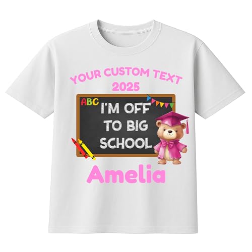 Personalised Big School Teddy Pink Bear T-Shirt with Name