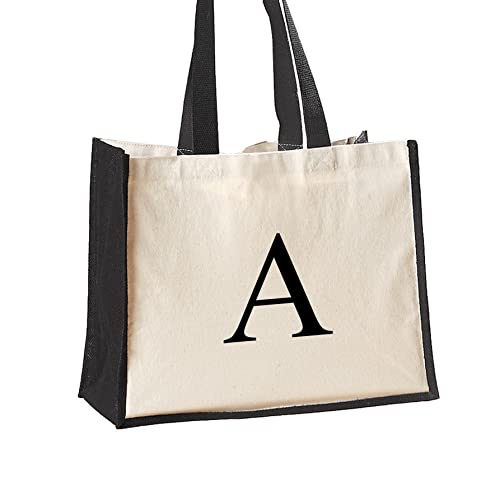 Personalised Black Initial Jute Tote Bag