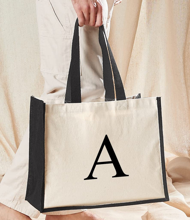 Personalised Black Initial Jute Tote Bag additional product photo