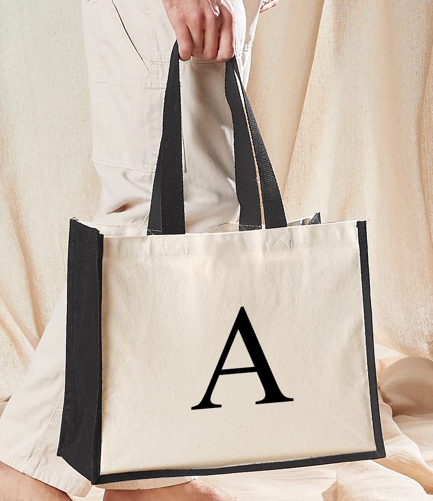 Personalised Black Initial Jute Tote Bag additional product photo