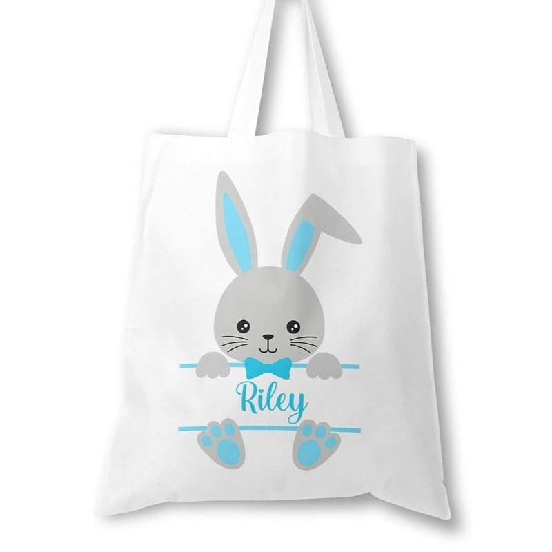 Personalised Blue Easter bunny tote bag for kids with name