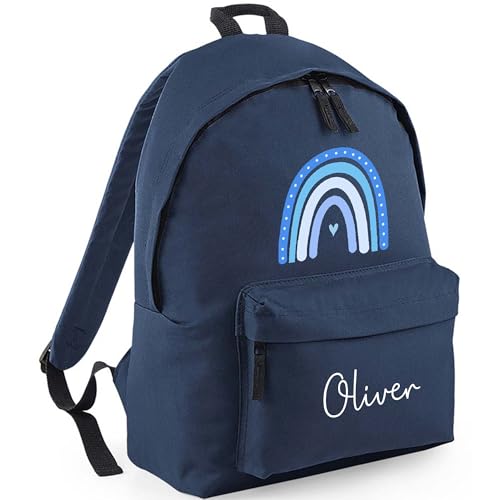 Personalised Blue Rainbow - Navy Kids Backpack with Name product image