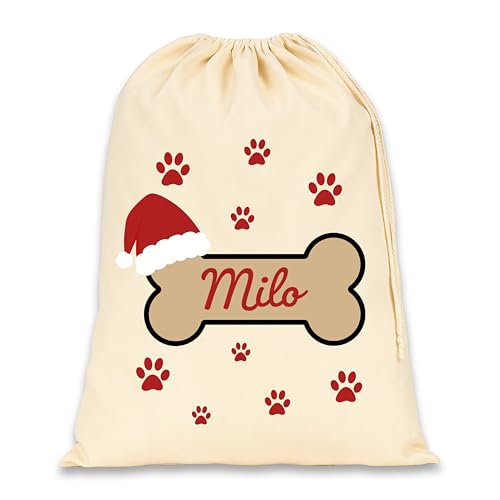 Dog Christmas Santa sack with Bone Name design and personalised name