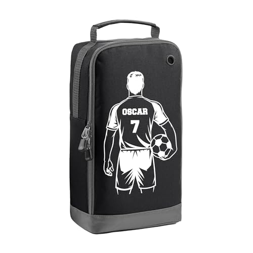Black football shirt boot bag with personalised name and number