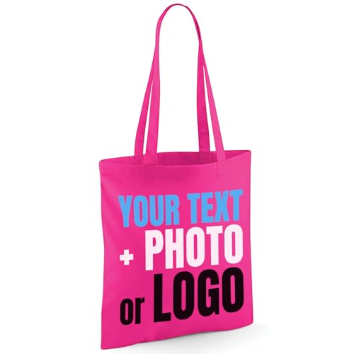 Bright Pink cotton tote bag with custom print artwork