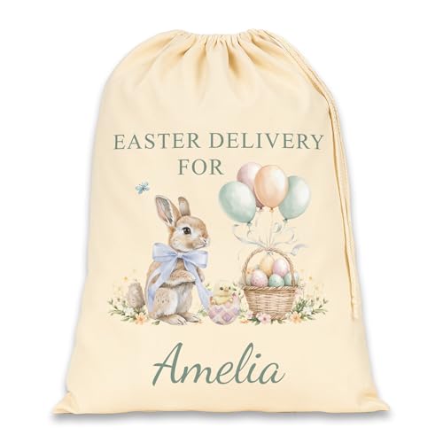 Green Easter Delivery bunny and balloons gift bag with name