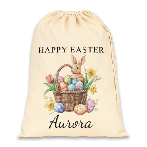 Personalised bunny & basket Easter sack with name.