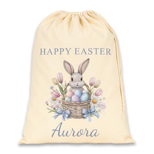Personalised bunny & basket Easter sack with name.