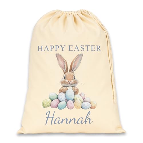 Personalised bunny with eggs Easter sack with name.