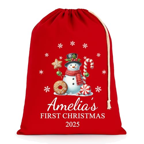 Personalised Candy Cane Snow Christmas Santa Sack with Name