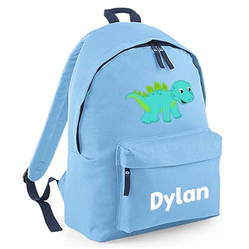 Personalised Cartoon Dinosaur - Light Blue Kids Backpack with Name product image