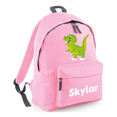 Personalised Cartoon Dinosaur - Pink Kids Backpack with Name - Dinosaur Green product image