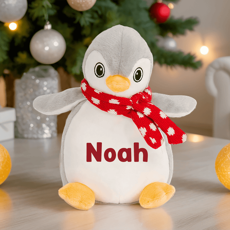 Personalised 1st Christmas Red Penguin Soft Toy showing red penguin