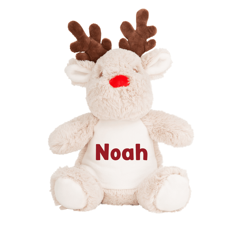 Personalised 1st Christmas Classic Red Reindeer Soft Toy showing red reindeer