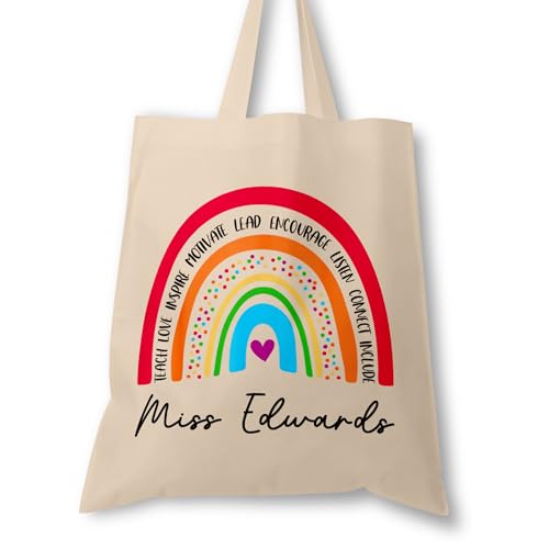 Personalised Colour Rainbow teacher tote bag with name