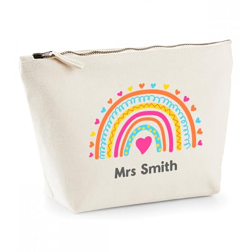 Personalised Teacher Gift - Custom Name Pencil Case with Colourful Rainbow and