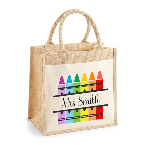 Personalised Crayon Jute Tote Bag with Name