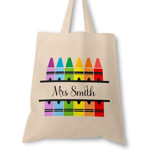 Personalised Crayons teacher tote bag with name