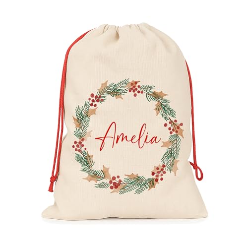 Personalised Cream Wreath Santa Sack with Name product image