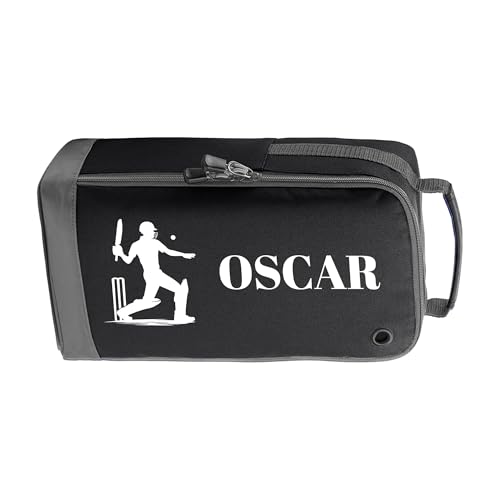 Black kids boot bag with cricket design and personalised name