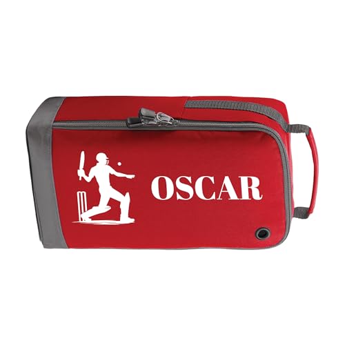 Red cricket boot bag with personalised name